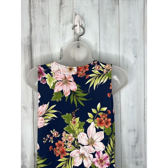 WOMENS J JILL BLUE TROPICAL FLORAL SOFT STRETCH KNIT SLEEVELESS TANK DRESS XS - Picture 9 of 16